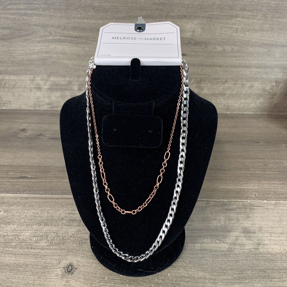 Melrose and Market Silver Rose Gold Dual Layer Chain Necklace Nickel Free NWT